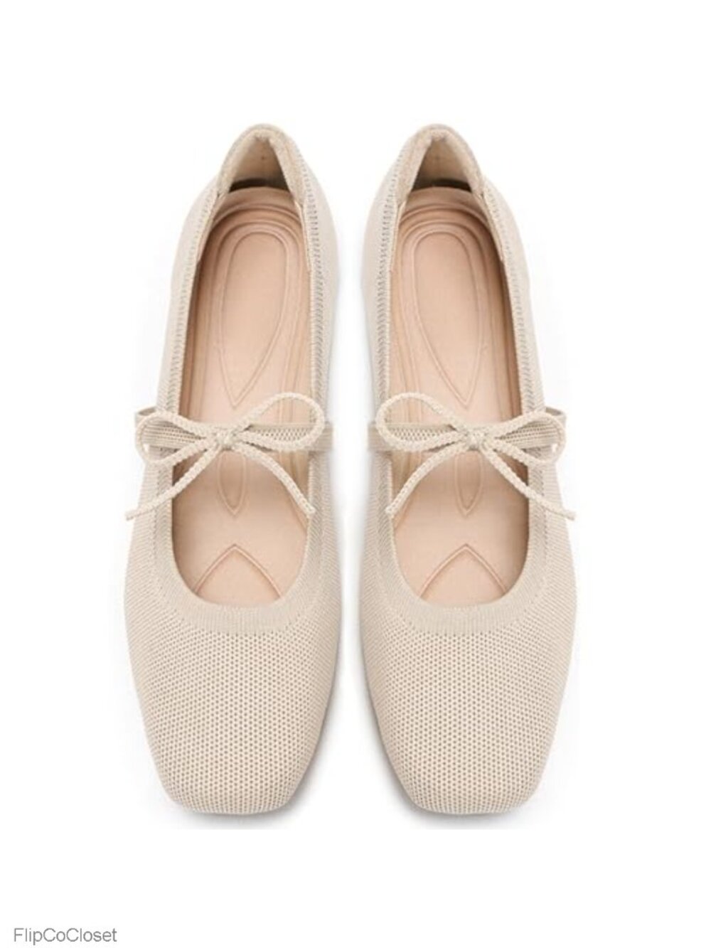 Knit Square Toe Mary Jane Flats with Arch Support & Bow